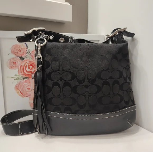 Vintage Y2K Coach Hailey #9362 Signature Monogram Canvas & Leather Crossbody Bag - Picture 11 of 16